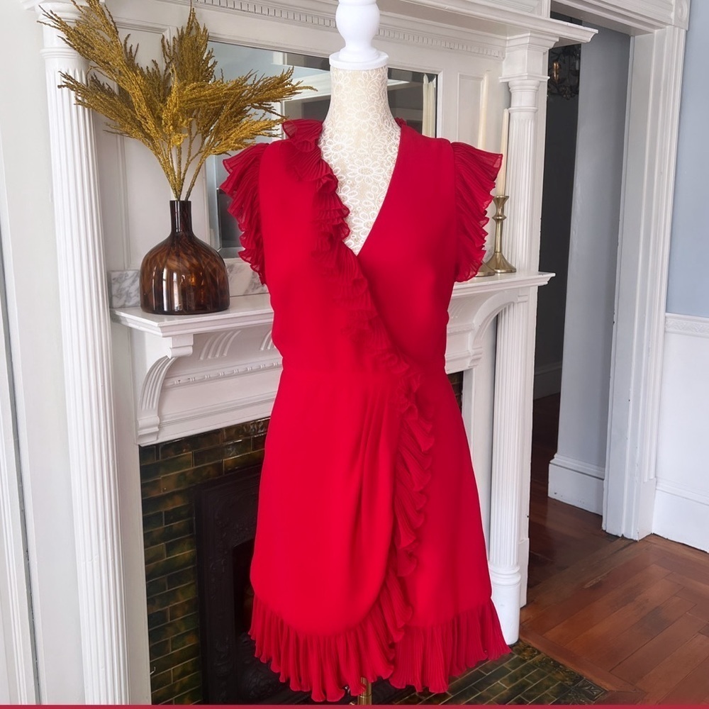 JILL STUART Red Flutter Ruffle Trim V-Neck Mini Dress‎ Size 6 - Picture 2 of 14